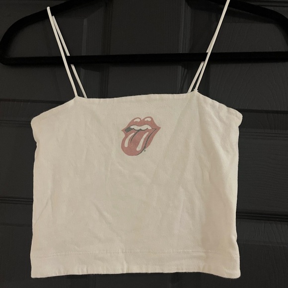 Tops - Rolling Stones White Cropped Tank Top